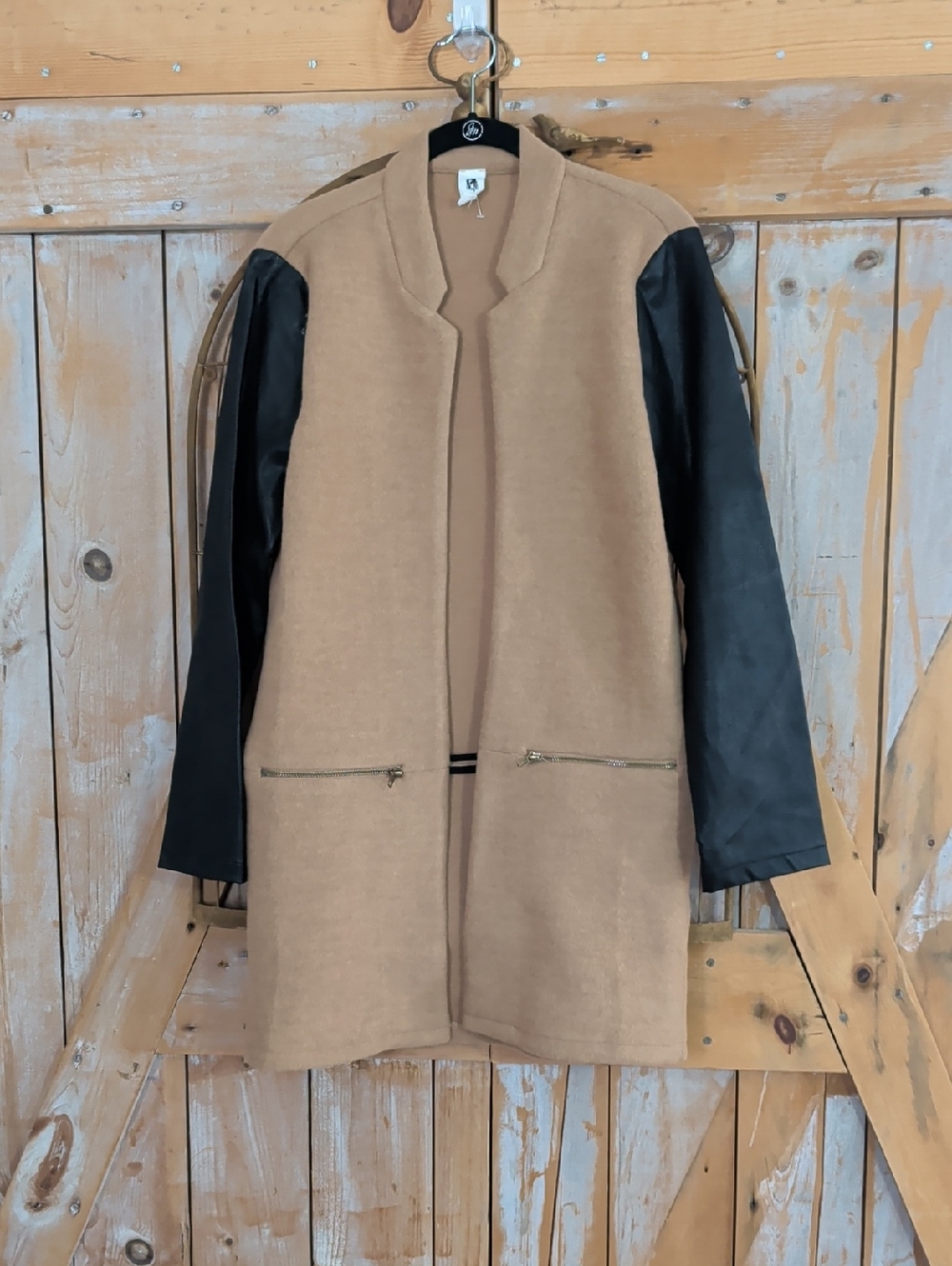 Flawless Brand Cardigan / Blazer.   Faux Leather Sleeves